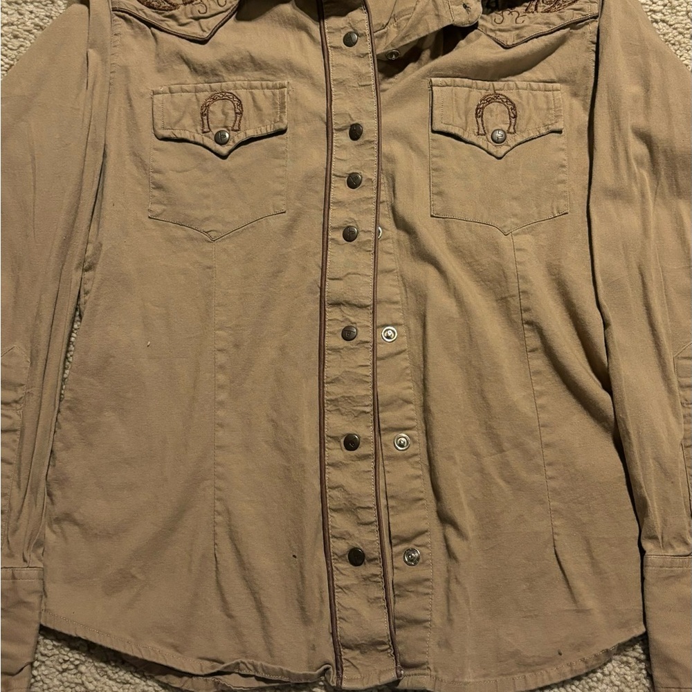 Women's Tan Button-Up Shirt